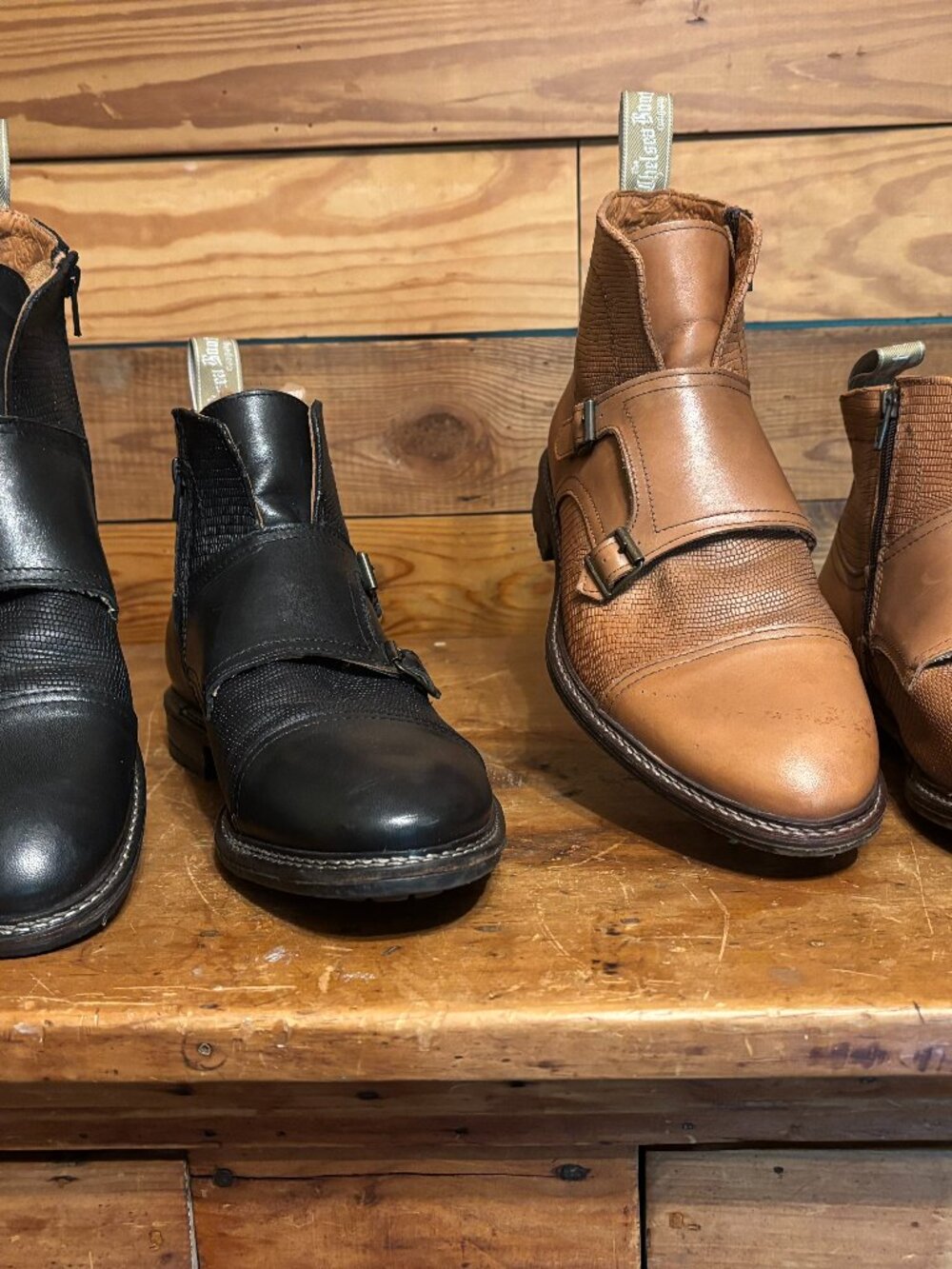 2 Pair Chelsea Boot Co Double Buckle Leather Boots